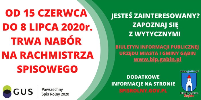 Nabór na rachmistrzów do Powszechnego Spisu Rolnego w 2020r.