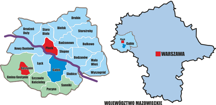 Mapa - gminy powiatu płockiego i gostynińskiego