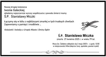 Kondolencje z powodu śmierci mamy dla Iwony Gałeckiej