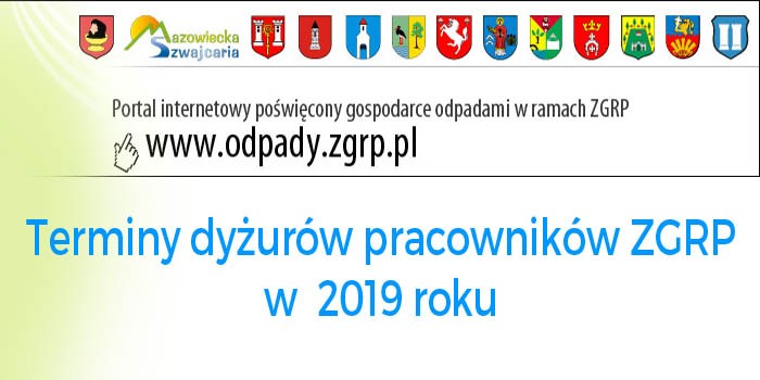 Dyżury pracowników ZGRP w Urzędzie Miasta i Gminy Gąbin w 2019 roku 