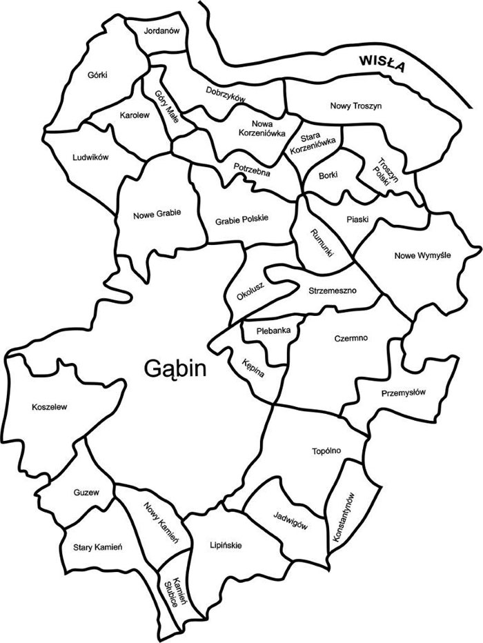 Gmina Gąbin mapa - plan miejscowości